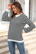Load image into Gallery viewer, Striped Round Neck Dropped Shoulder Sweater