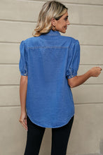 Load image into Gallery viewer, Puff Sleeve Collared Denim Top