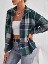 Load image into Gallery viewer, Plaid Collared Neck Button Down Jacket