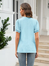 Load image into Gallery viewer, Eyelet Round Neck Short Sleeve Blouse