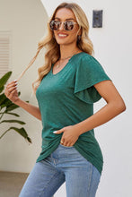Load image into Gallery viewer, Smocked Round Neck Flutter Sleeve T-Shirt