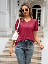 Load image into Gallery viewer, Eyelet Round Neck Short Sleeve Blouse