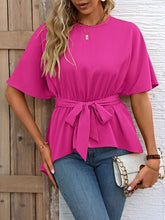Load image into Gallery viewer, Tied Round Neck Half Sleeve Blouse
