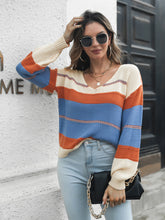 Load image into Gallery viewer, Striped V-Neck Drop Shoulder Sweater