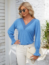 Load image into Gallery viewer, Smocked V-Neck Long Sleeve Blouse