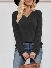 Load image into Gallery viewer, V-Neck Ribbed Long Sleeve Top
