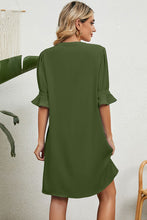 Load image into Gallery viewer, Notched Flounce Sleeve Mini Dress