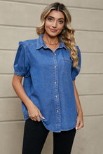 Load image into Gallery viewer, Puff Sleeve Collared Denim Top
