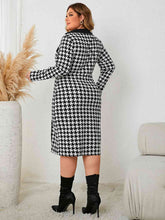 Load image into Gallery viewer, Plus Size Houndstooth Long Sleeve Slit Dress