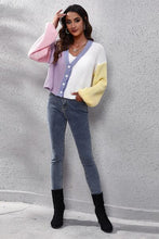 Load image into Gallery viewer, Color Block Button Up V-Neck Knit Top