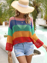 Load image into Gallery viewer, Color Block Openwork Boat Neck Cover Up