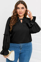 Load image into Gallery viewer, Plus Size Ruffled Tie Neck Flounce Sleeve Blouse