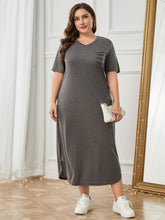 Load image into Gallery viewer, Plus Size Pocketed V-Neck Short Sleeve Lounge Dress