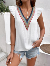 Load image into Gallery viewer, Ruffled V-Neck Cap Sleeve Blouse