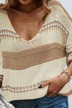 Load image into Gallery viewer, Color Block V-Neck Dropped Shoulder Sweater