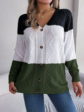 Load image into Gallery viewer, Cable-Knit Striped Button Up Cardigan