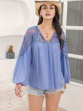 Load image into Gallery viewer, Lace Detail Tie Neck Balloon Sleeve Blouse