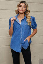 Load image into Gallery viewer, Puff Sleeve Collared Denim Top