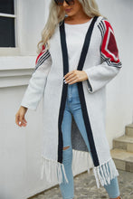 Load image into Gallery viewer, Geometric Fringe Hem Open Front Duster Cardigan