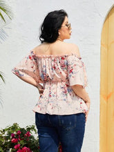 Load image into Gallery viewer, Plus Size Frill Printed Flutter Sleeve Blouse