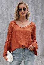 Load image into Gallery viewer, V-Neck Spliced Lace Flare Sleeve Top
