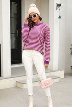 Load image into Gallery viewer, Striped Round Neck Dropped Shoulder Sweater