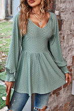 Load image into Gallery viewer, Peplum V-Neck Long Sleeve Blouse