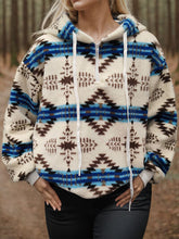 Load image into Gallery viewer, Geometric Half Zip Drawstring Long Sleeve Hoodie