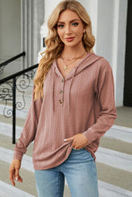 Load image into Gallery viewer, Drawstring Half Button Long Sleeve Hoodie