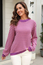 Load image into Gallery viewer, Striped Round Neck Dropped Shoulder Sweater