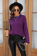 Load image into Gallery viewer, Striped Round Neck Dropped Shoulder Sweater