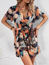 Load image into Gallery viewer, Botanical Print Surplice Neck Tie Waist Romper