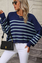 Load image into Gallery viewer, Striped Dropped Shoulder Round Neck Pullover Sweater