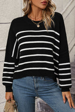 Load image into Gallery viewer, Striped Dropped Shoulder Round Neck Pullover Sweater
