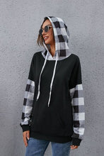 Load image into Gallery viewer, Plaid Drawstring Dropped Shoulder Hoodie