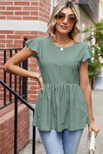 Load image into Gallery viewer, Tied Ruffled Round Neck Peplum T-Shirt