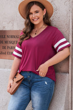 Load image into Gallery viewer, Plus Size Striped V-Neck Tee Shirt