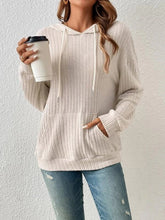 Load image into Gallery viewer, Ribbed Dropped Shoulder Drawstring Hoodie