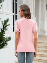 Load image into Gallery viewer, Eyelet Round Neck Short Sleeve Blouse