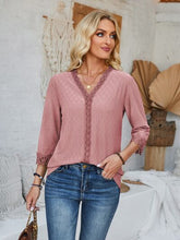 Load image into Gallery viewer, Lace Detail V-Neck Three-Quarter Sleeve Blouse