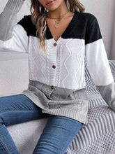 Load image into Gallery viewer, Cable-Knit Striped Button Up Cardigan