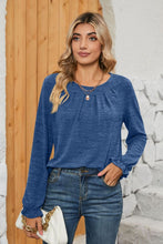 Load image into Gallery viewer, Ruched Round Neck Flounce Sleeve T-Shirt