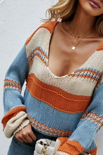 Load image into Gallery viewer, Color Block V-Neck Dropped Shoulder Sweater