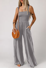 Load image into Gallery viewer, Smocked Square Neck Wide Leg Jumpsuit with Pockets