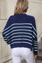 Load image into Gallery viewer, Striped Dropped Shoulder Round Neck Pullover Sweater