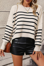 Load image into Gallery viewer, Striped Dropped Shoulder Round Neck Pullover Sweater