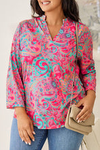 Load image into Gallery viewer, Plus Size Printed Notched Long Sleeve Blouse