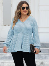 Load image into Gallery viewer, Plus Size Ribbed V-Neck Long Sleeve Blouse