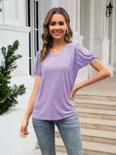 Load image into Gallery viewer, Eyelet Round Neck Short Sleeve Blouse