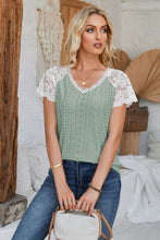 Load image into Gallery viewer, Eyelet V-Neck Lace Short Sleeve T-Shirt